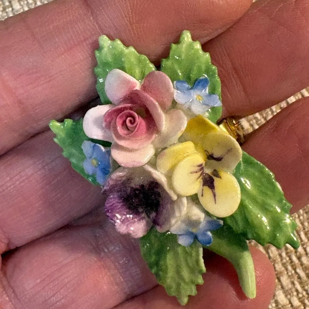 Vintage 1970’s  Royal Adderley Floral Hand-Painted Porcelain brooch